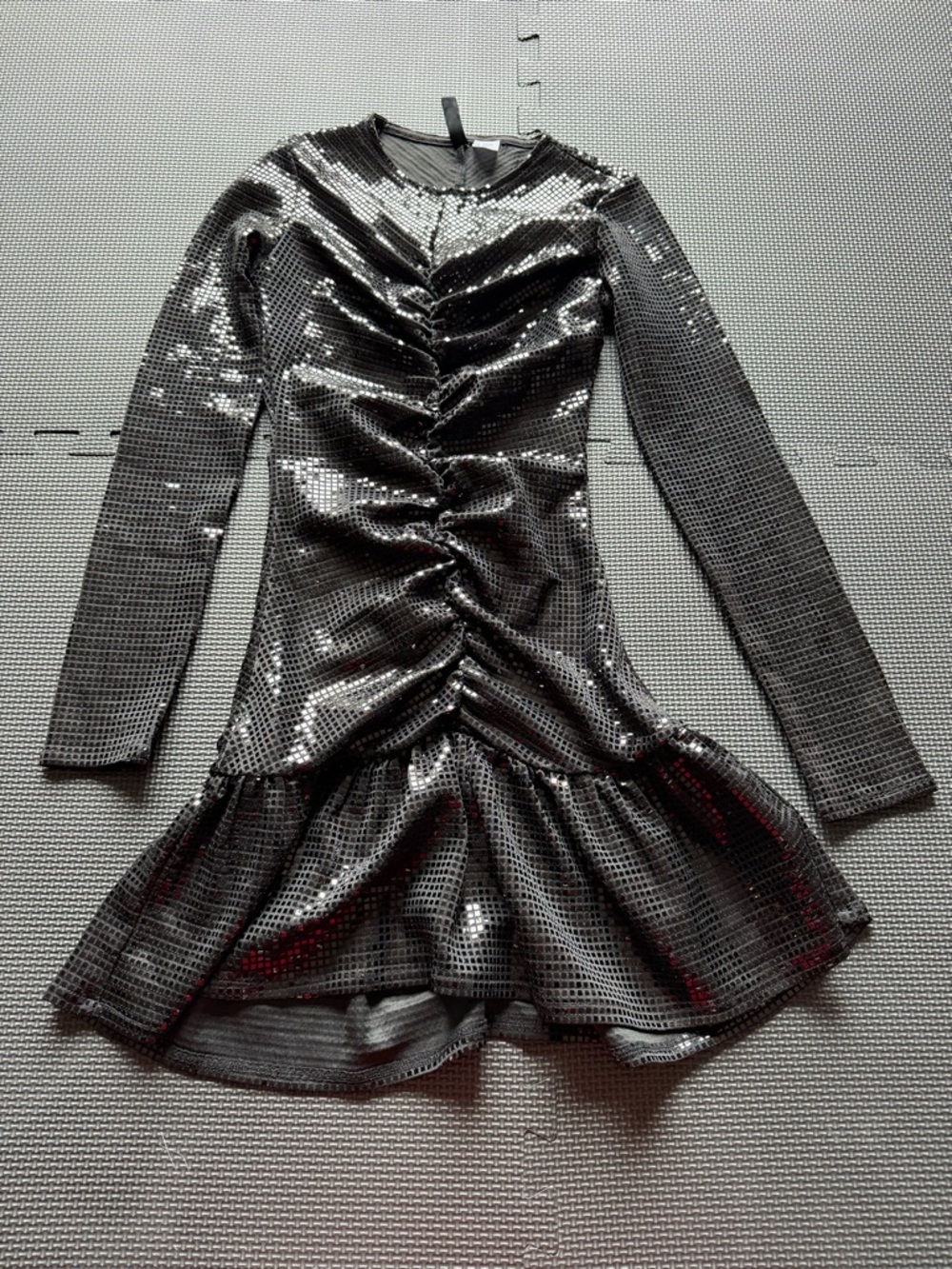 Girls‎ Black Sequin Long-Sleeve Ruched Party Dress